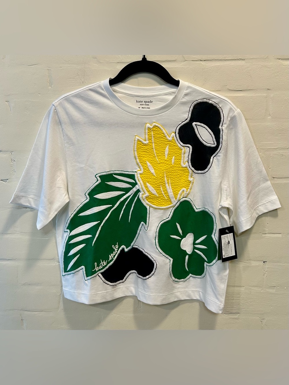Kate Spade New York NWT Embroidered Floral Appliqué T-Shirt White XS $148